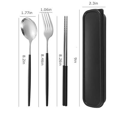 Reusable Utensils with Case, Travel Portable Fork Spoon Chopsticks Set with Organizer Stainless Steel Flatware Utensils to Go with Platic Case for