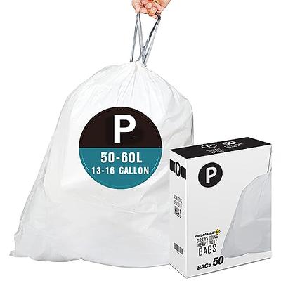 Code P (50 Count) 13-16 Gallon Heavy Duty Drawstring Plastic Trash Bags Compatible with Code P | 1.2 Mil | White Drawstring Garbage Liners 13-16