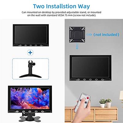 10.1 inch Security Monitor, 1366x768 Resolution Small HDMI Monitor Small  Portable Monitor with Remote Control with Built-in Dual Speakers HDMI VGA  BNC