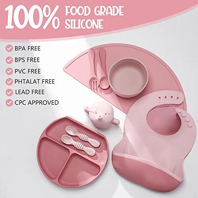 Potchen 10 Pack Silicone Baby Feeding Set, Toddlers Led Weaning Supplies  with Suction Bowl Divided Plate Adjustable Bib Soft Spoon Fork, Infant Self