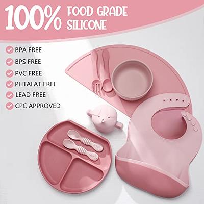 Soft Silicone Baby Feeding Set, Baby Led Weaning Supplies with Adjustable  Bib, Suction Bowl, Suction Divided Plate, Straw Cup, First Stage Spoon &  Fork, , Toddler Infant Self Eating Utensil Set 