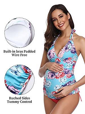 Solid Women's Maternity Swimsuit Retro Plum Wrap Front Tankini Baby Blue  Medium - Yahoo Shopping