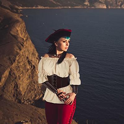 Womens Renaissance Blouse Tops Corset Waist Belt Medieval Victorian Off  Shoulder Long Sleeve Shirt Pirate Cosplay Costumes