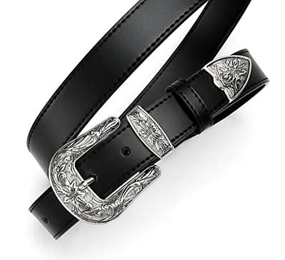 Womens Black Belts for Jeans, CR Womens Black Leather Belt with