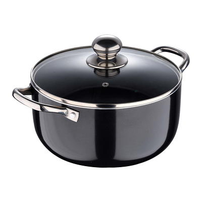 Non Stick Aluminum Cooking Sauce Pot With Vented Glass Lid 5 Quart, Black