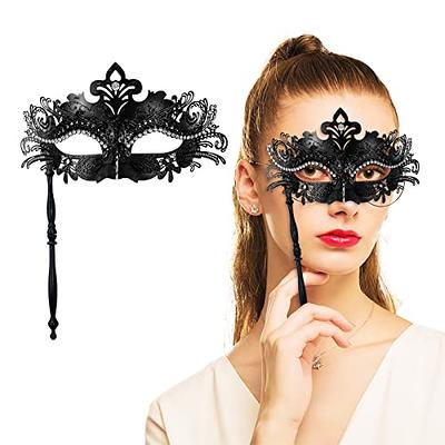 Erythem Masquerade Mask with Stick Mardi Gras Deecorations Venetian Masks  for Womens (Black) - Yahoo Shopping