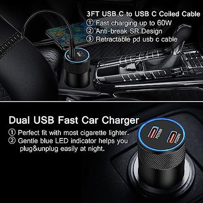 4 IN 1 Retractable Car Charger Cable Dual Port USB-C PD Fast Charging  Adapter 