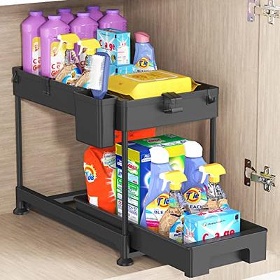 WAKISA 2 Pack Under Sink Organizer, 2 Tier Under Sink Organizers and  Storage Kitchen Cabinet Sink Organizer Shelf Rack with 4 Hanging Cups and 5  Hooks