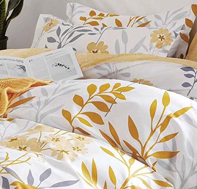 SLEEPBELLA Duvet Cover Queen Size, 600 Thread Count Cotton Grey Branches and  Yellow Flower Reversible Comforter Cover(Queen, White Leaf) - Yahoo Shopping