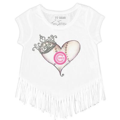 Chicago Cubs Tiny Turnip Girls Toddler Lucky Charm Fringe T-Shirt - White