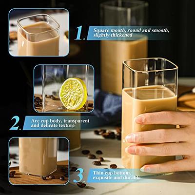 Square Glass Cups Tumbler Highball Drinking Glasses for Water Wine Beer  Cocktails Juice Iced Tea Coffee Mixed Drinks Kitchen Party Home Everyday  Use Clear Glassware 