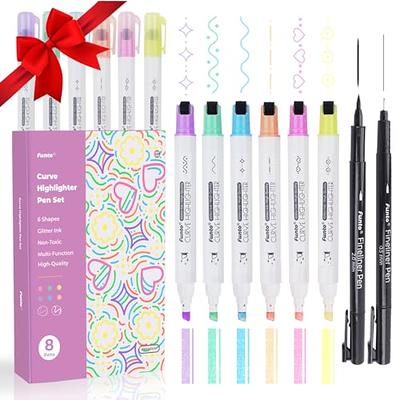 10 Colors Curve Highlighter Pens Set, 10 Different Shapes Dual Tip Mar –  JATBAAK