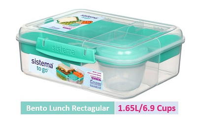 Sistema To Go, 1.65L/6.9 Cups, 1 Pack, Plastic Rectangular Bento Lunch with Yogurt  Pot, Teal - Yahoo Shopping
