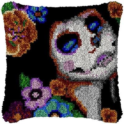 Skull Girl Latch Hook Kits Pillow Cover for Beginner Color Printed