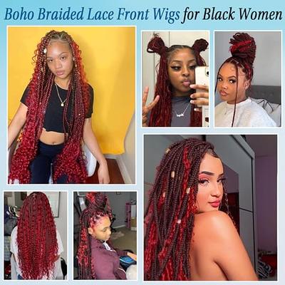 Olymei Box Braid Wigs With Boho Curls Ends Square Knotless Braided  Wigs for Women Braided Lace Wig with Baby Hair Full Double Lace Front  Braided Wig 38(Burgundy) : Beauty 