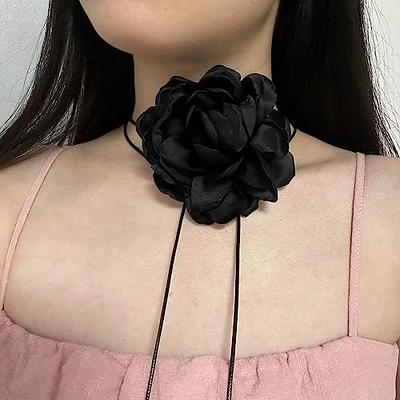 Satin Flower Choker Necklace Women's Black