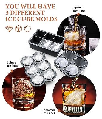 Silicone Large Ice Cube Molds (Set Of 3), 6 Ice Ball Maker Mold, 6 Square  Ice