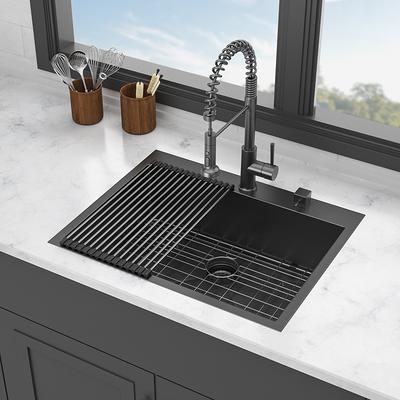 MENATT 28 Inch Drop-in Kitchen Sink, 304 Stainless Steel Topmount Handmade  Kitchen Sink, Single Bowl Workstation Sink with Drain Kit (Brushed),  28x18x9 