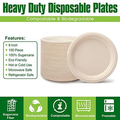 Paper Plates 9 Inch 50 Pack, 100% Compostable Disposable Plates Heavy Duty,  Made of Natural Sugarcane Fibers, Eco-Friendly Biodegradable Paper Plates