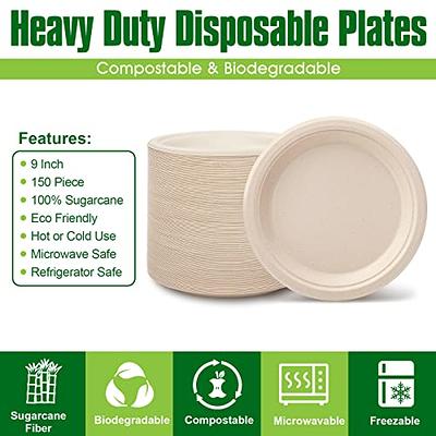 I00000 Heavy Duty 100% Compostable 9 Inch Paper Plates, 100 Pack Disposable  Plates Bagasse Plates Biodegradable Eco-Friendly Natural White Sugarcane Paper  Plates Microwaveable Plates for Party, Picnic - Yahoo Shopping