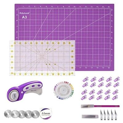 Rdutuok Rotary Cutter Set 45mm Fabric Cutter Set Quilting Kit, 5  Replacement Blades, A3 Cutting Mat(18X12), Acrylic Ruler,Sewing Pins,Craft  Knife and Craft Clips for Sewing and Crafting (Purple) - Yahoo Shopping