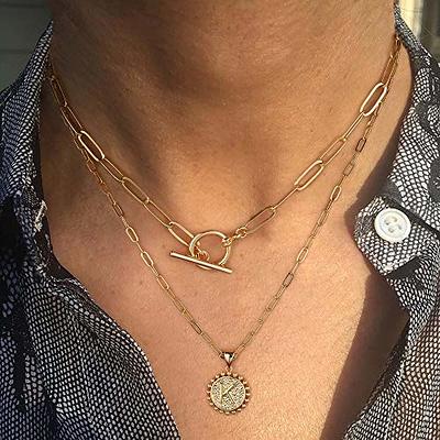 Dainty Layering Initial Necklaces for Women, 14K Gold Plated Paperclip
