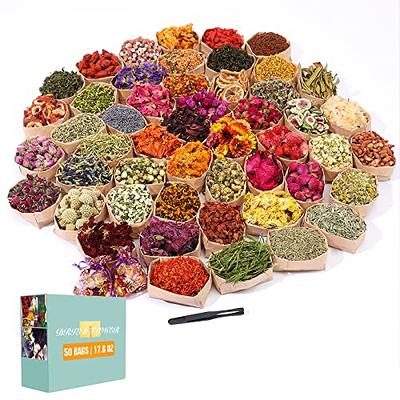 24 Bags Natural Dried Flowers Kit, Natural Dried Herbs with 2 Mesh