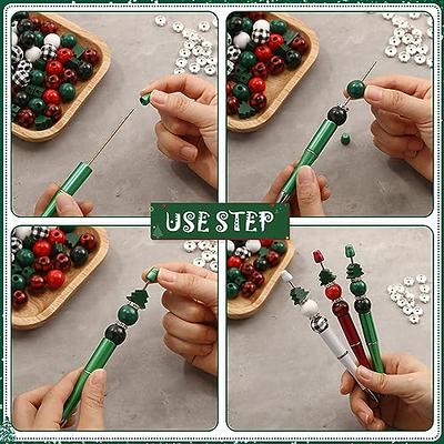 Qilery 48 Pcs Christmas Beadable Pens Bulk Red Green White Plastic Bead Pens  with 240 Assorted