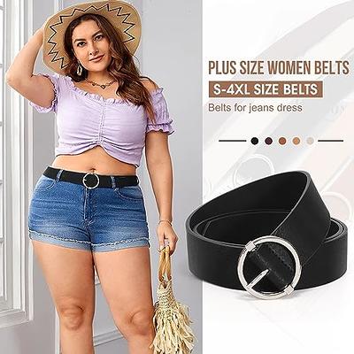 Womens Leather Belt with Double O-Ring Dress Buckle Cinch Jeans Waistband