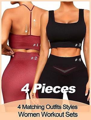 Workout Outfits Sets for Women 4 piece Seamless Backless Tank