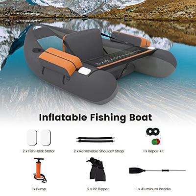 GYMAX Fishing Float Tube, 350lbs Inflatable Fishing Boat with Paddle, Pump,  Flippers, Fish Hook Stators, Fish Ruler, Storage Pockets, Portable Backpack Belly  Boat for Adults Fishing (Grey) - Yahoo Shopping