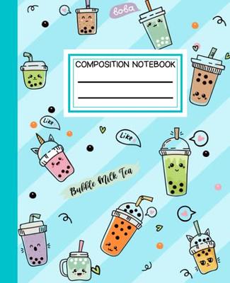 Kawaii Cat Boba Milk Tea Composition Book: Cute Kawaii Cat Bubble Milk Tea  Comp notebook journal for Kids, Teens, High School Students and Adults