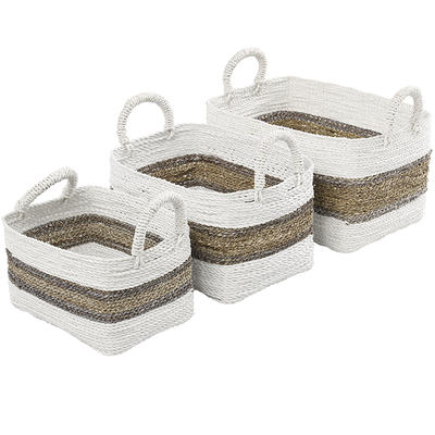 Litton Lane Seagrass Handmade Two Toned Storage Basket with