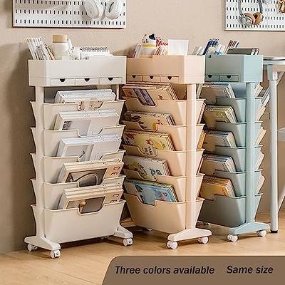 WOCFPLOHTD 6 Tier Rolling Cart,Open Bookcase and Bookshelf,Mobile