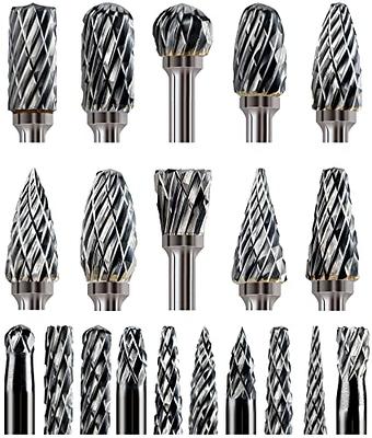 Double Cut Tungsten Carbide Carving Bits for Rotary Tool, 10 Pcs Rotary  Burr Set with 1/8 inch Shank and 1/4 inch Grinding Head for DIY,  Woodworking, Engraving, Metal Carving, Drilling, Polishing 