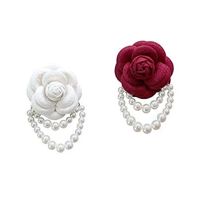 1-2Pcs Flower Pins Colorful Fabric Camellia Brooch Pins Pearl