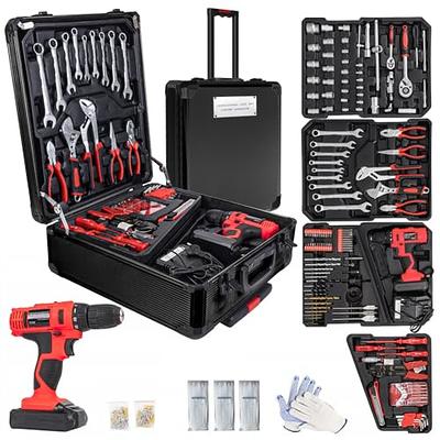 PULITUO Tool Kit with Power Drill, 20V cordless Electric Drill Set