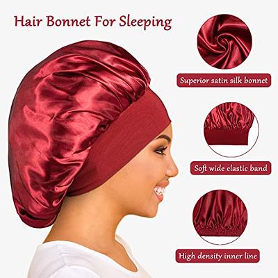 Hafree Silk Satin Bonnet, Hair Wrap Adjustable Sleep Cap with 2 Pieces of  Scrunchies for Women Men Double Layer Lined Bonnets for Curly Braid Hair