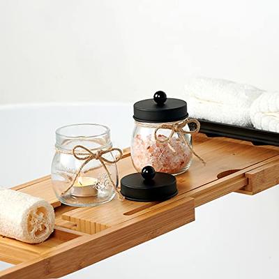 Apothecary Jars, Bathroom Storage Organizer - Vanity Canister Jar Glass  With Lid, Black2 Pack