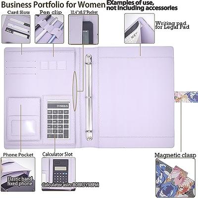 Binder Padfolio Organizer with Color File Folders, Business and Interview Portfolio with 3-Ring Binder (Purple)