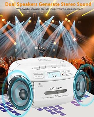 Retekess TR621 CD and Cassette Player Combo, Portable Boombox AM FM Radio,  Tape Recording, Stereo Sound with Remote Control, USB, Micro SD, for