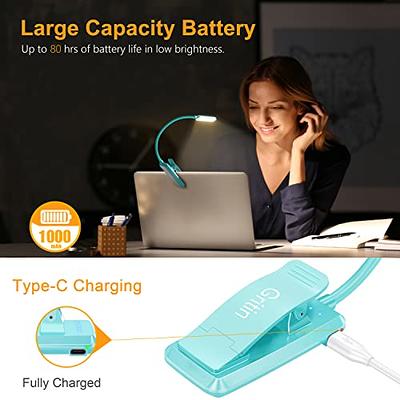 Book Light for Reading in Bed, USB-C Rechargeable Book Light, Reading Light  with 16 LEDs, 5 Brightness and 3 Color Modes,1000 mAh Strong Battery Life