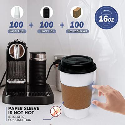 Ginkgo 100 Pack 12 oz Disposable Thickened Paper Coffee Cups with Lids and  Sleeves To Go Hot Coffee Cups for Home Office Wedding and Cafes White Brown  Black