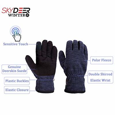 SKYDEER Men's Winter Snow Gloves with Soft Premium Genuine Deerskin Suede Leathe