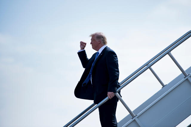 President Donald Trump arrives at Indianapolis International Airport Sept. 27, 2017 in Indianapolis.