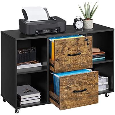 BYBLIGHT Atencio Black File-Cabinet with Lock Open Storage Shelves