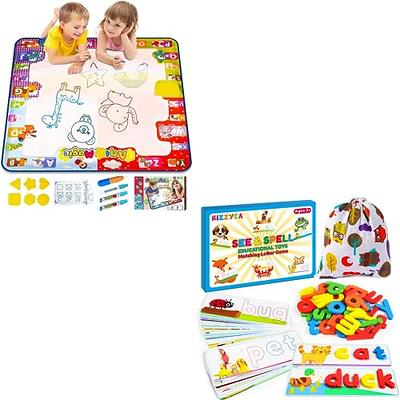 Magic Water Drawing Mat,4 Colors Water Painting Draw Writing Mat Kid  Developmental Doodle Board Toy with Magic Pen