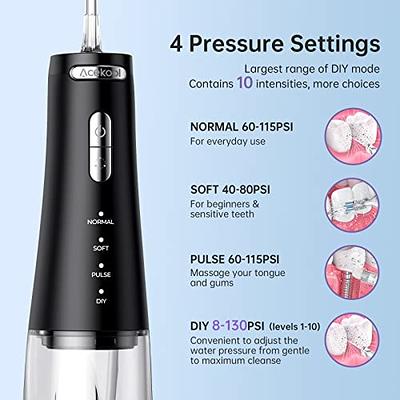 MySmile Powerful Cordless Water Dental Flosser, Portable Oral Irrigator with OLED Display 5 Modes 8 Replaceable Jet Tips, Black