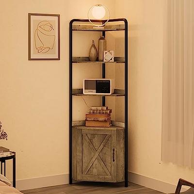 VECELO 5-Tier Corner Shelf with Storage Cabinet, Rustic Corner Bookshelf  Stand Storage Rack Plant Stand for Living Room, Home Office, Kitchen, Small
