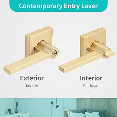  6 Pack Door Handles, Satin Brass Door Knobs Privacy Function  Without Keys, Bedroom Bathroom Door Knobs Interior For Left Or Right Handed  Doors, Gold Modern Door Levers